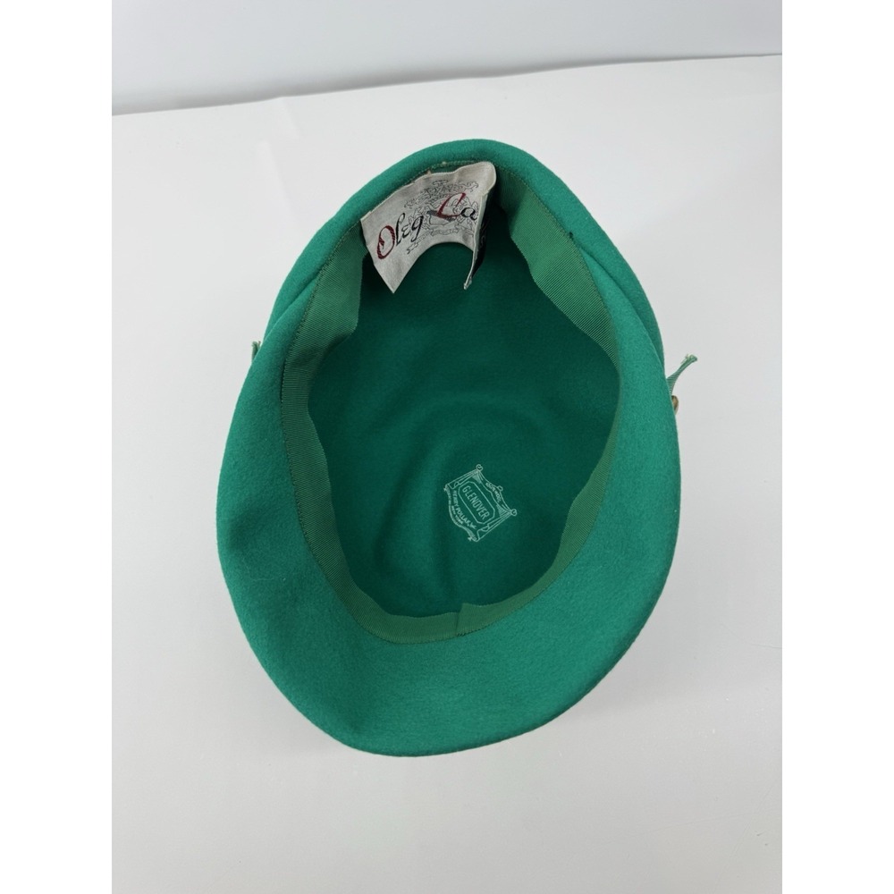 Vintage 60's Oleg Cassini Green Wool Cloche Hat Union Made Equestrian Chic - Picture 11 of 16